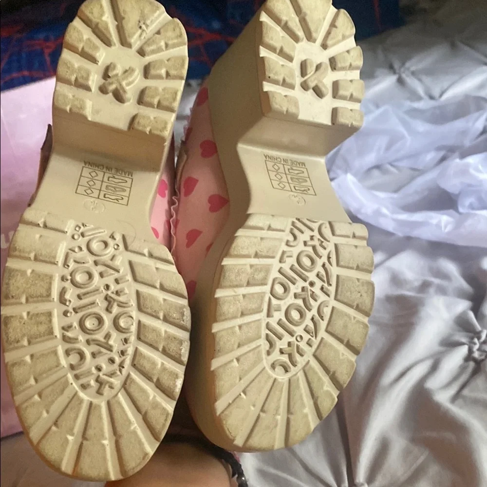 Koi Pink and Tan Platform Shoes with Heart Design
